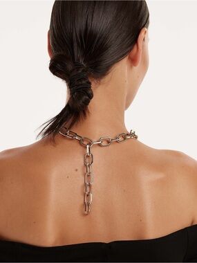 PDPAOLA Modern Octagonal chunky Link Necklace with in Rhodium Silver Adjustable